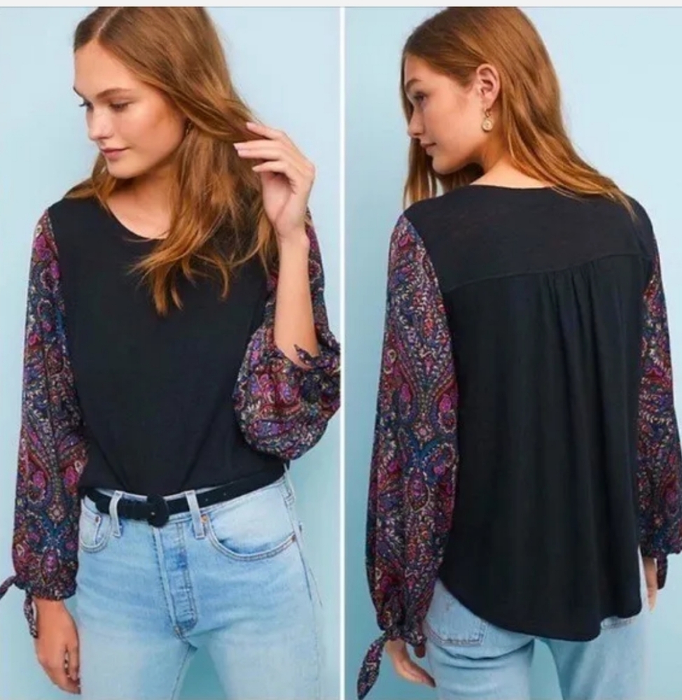 Anthropologie akemi + kin womens maybelle balloon tie sleeve paisley top
